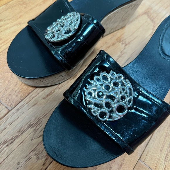Coach Judith Patent Leather Cork Wedge Black Size 9.5 - Picture 10 of 11